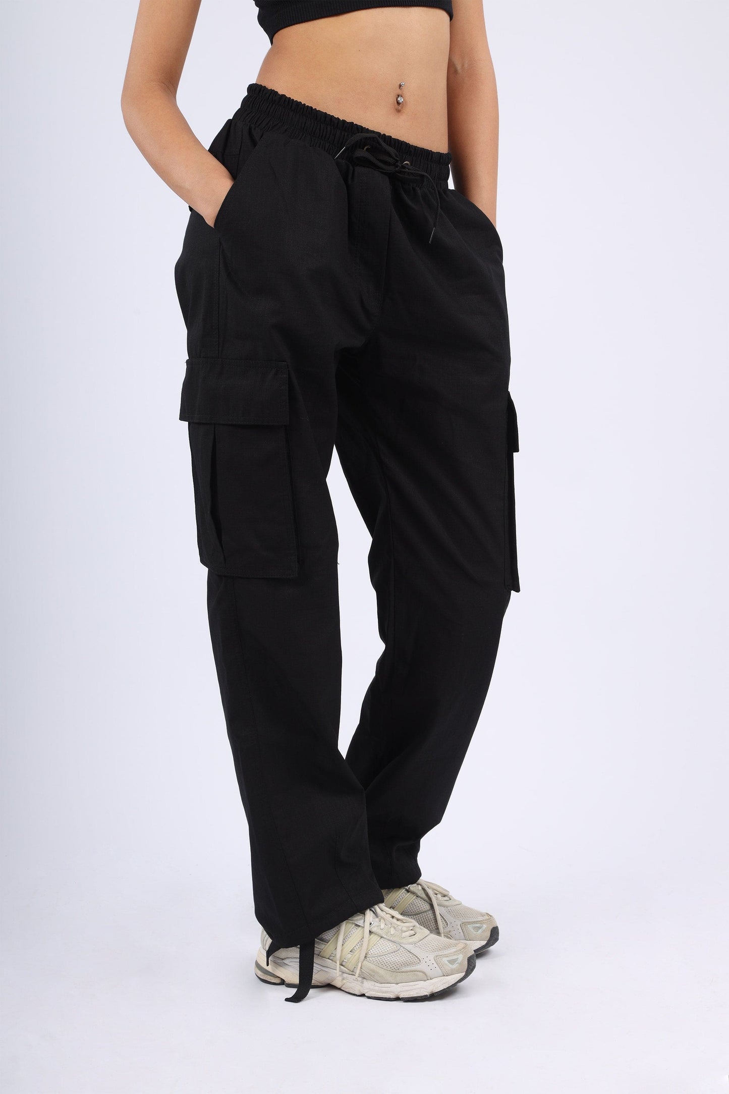 Pantalon cargo en tissu ripstop -Noir- Relaxed fit